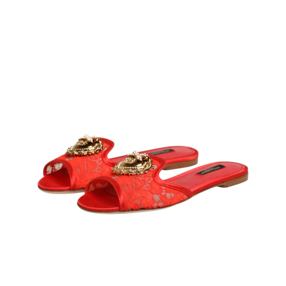 Dolce & Gabbana Rote Devotion Spitzenschuhe Slip-On Sandalen