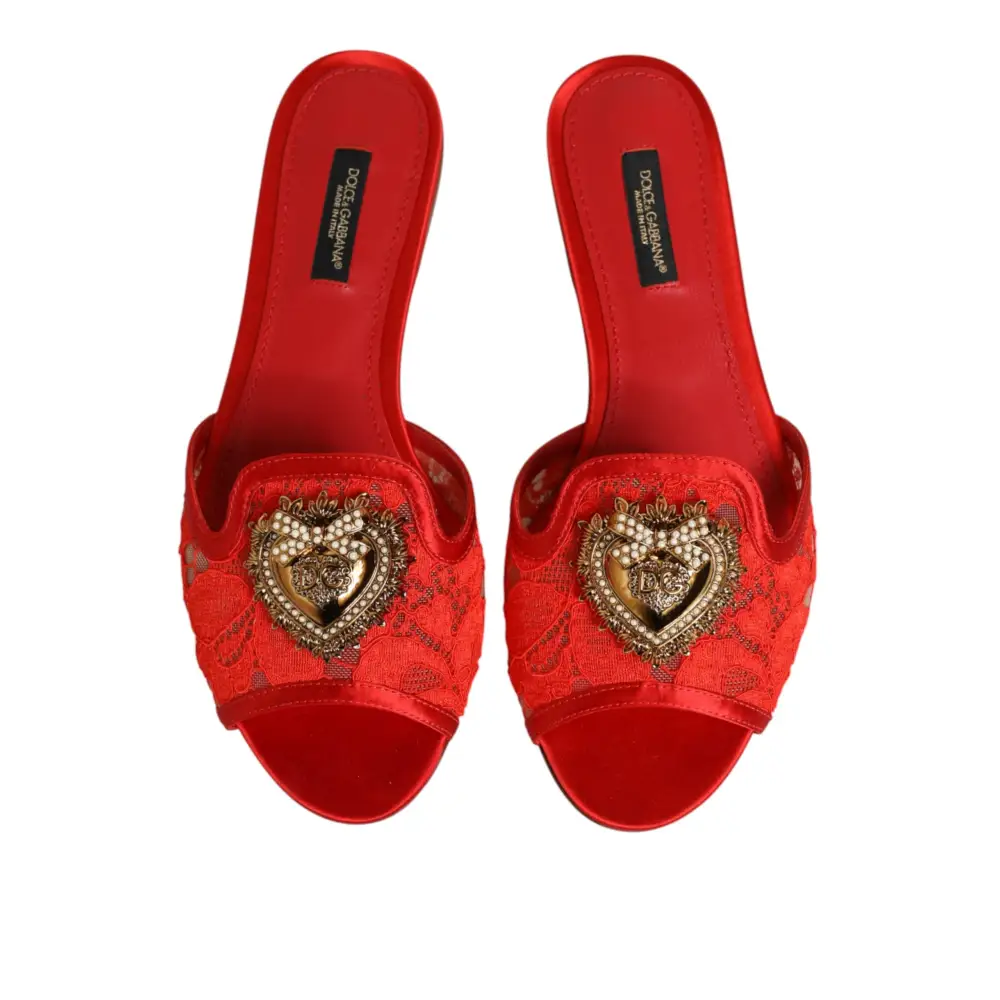 Dolce & Gabbana Rote Devotion Spitzenschuhe Slip-On Sandalen