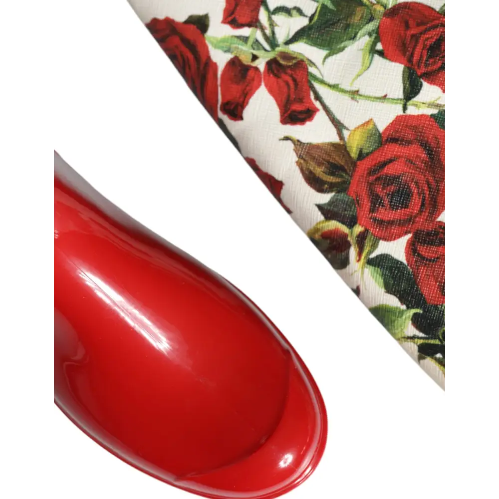 Dolce & Gabbana Rote geblümte kniehohe flache Gummistiefel Schuhe - EU36/US5.5