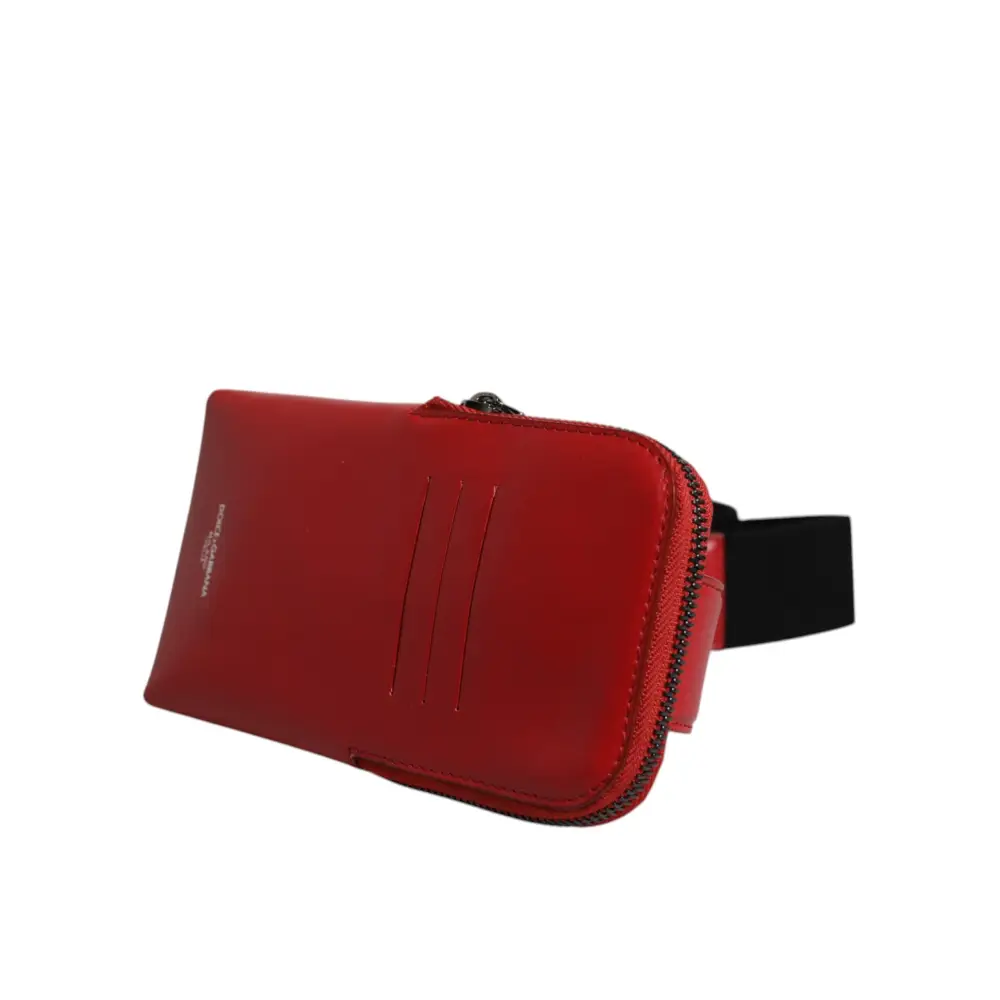Dolce & Gabbana Rote Kalbsleder Logo Geldbörse Telefon Gürtel Gürteltasche