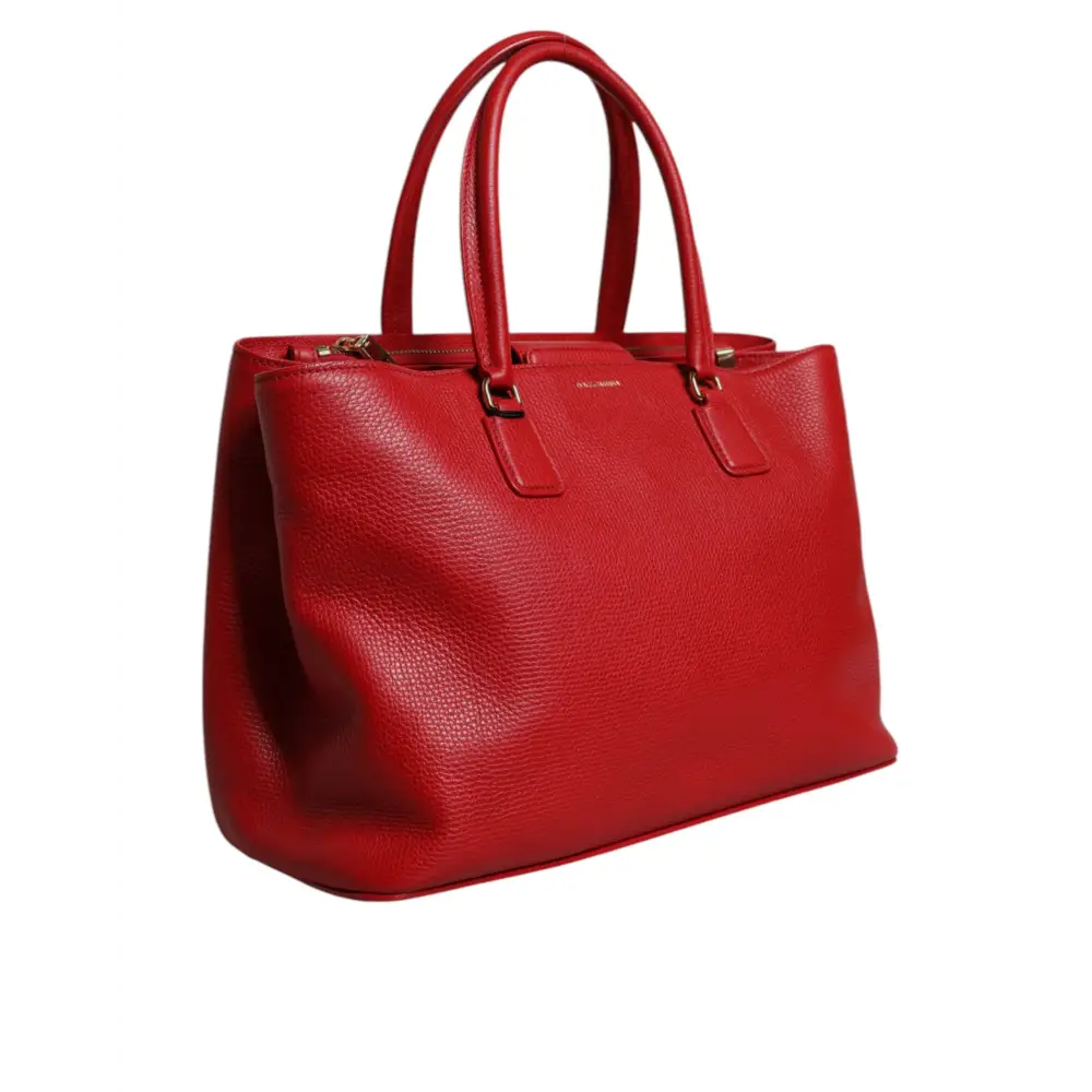 Dolce & Gabbana Rote Kalbsleder Tasche mit Logo-Plakette am oberen Griff