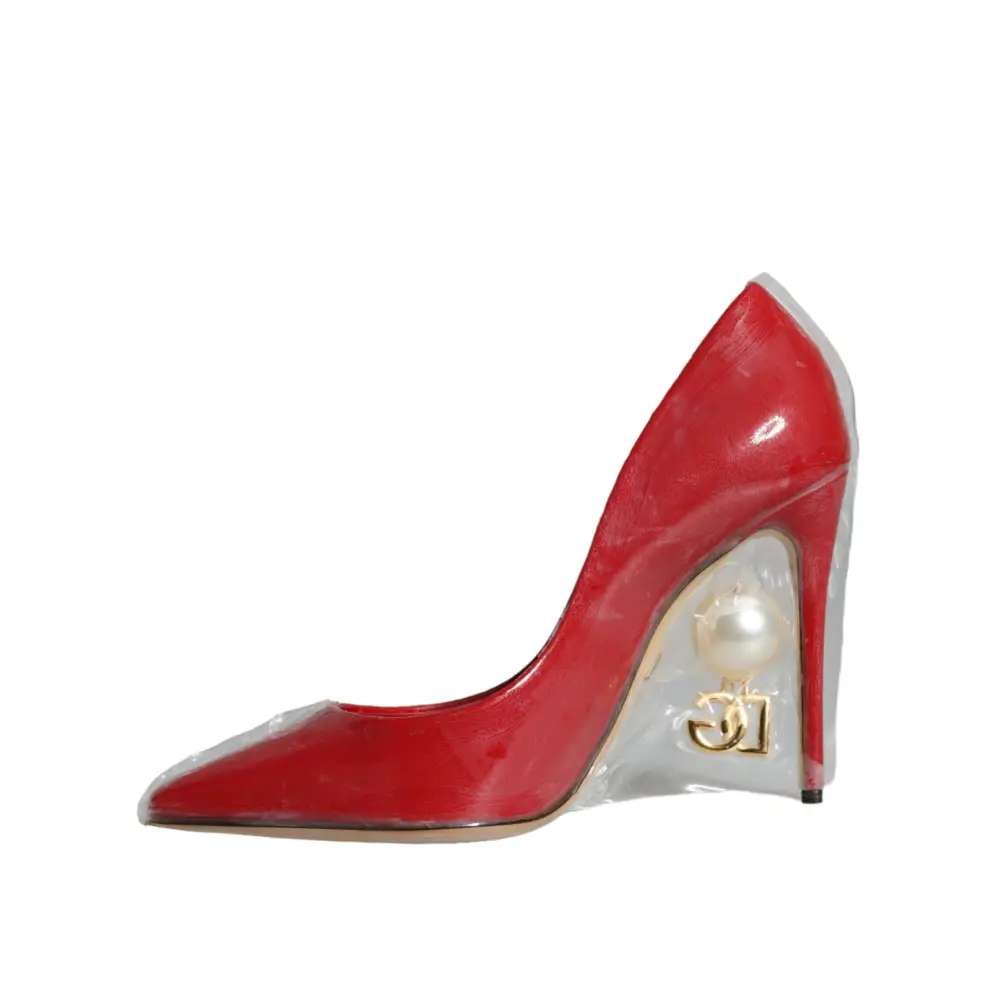Dolce & Gabbana Rote Lackleder Faux Pearl Heels Pumps Schuhe - EU36/US5.5