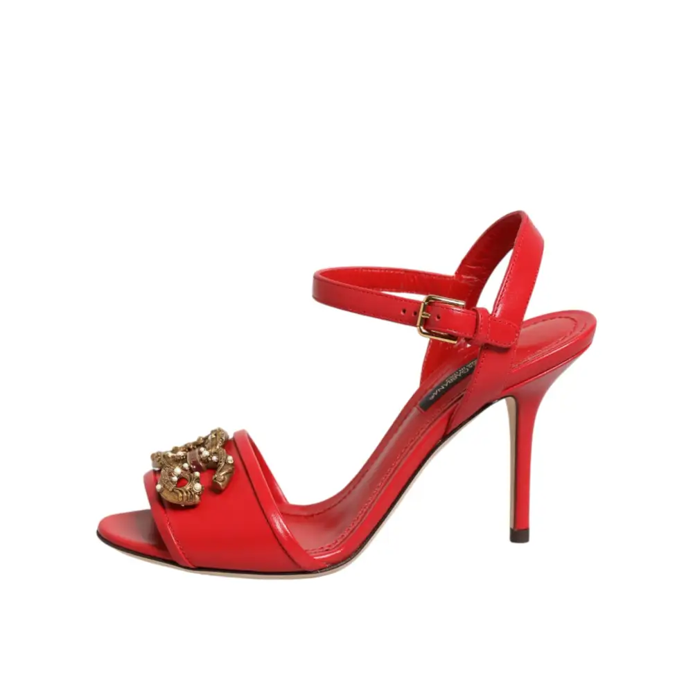 Dolce & Gabbana Rote Leder-Sandalen mit DG AMORE-Absatz - EU35.5/US5