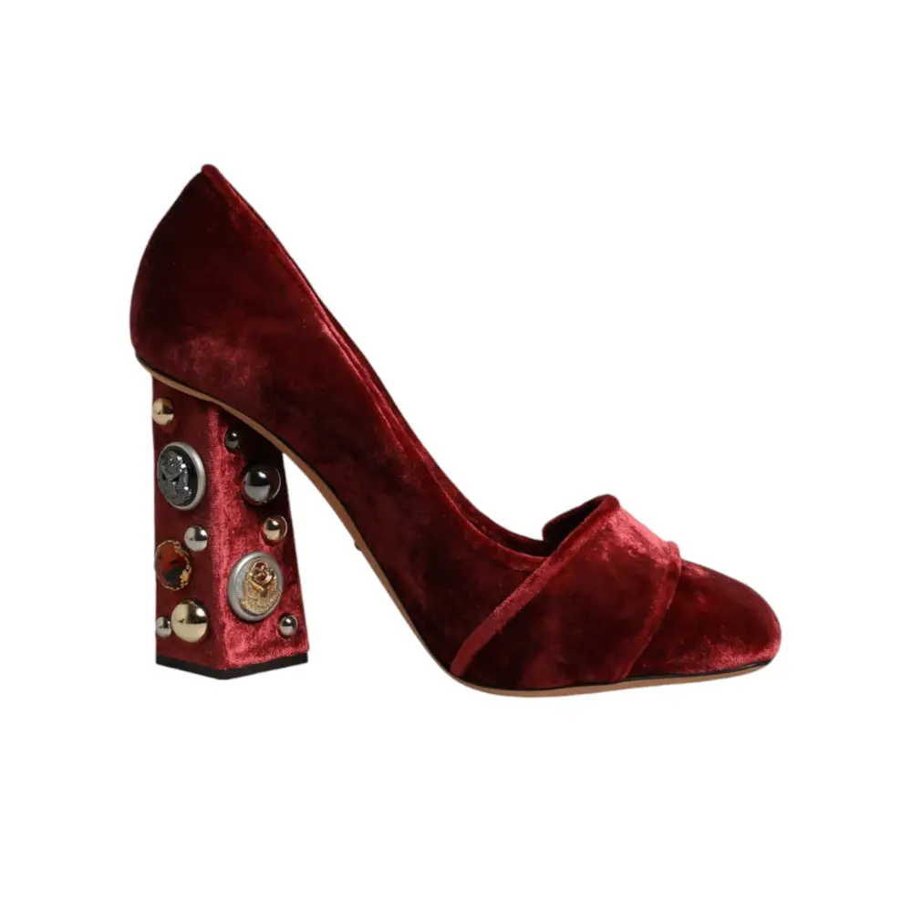 Dolce & Gabbana Rote Samt-Pumps mit Verzierungen - EU38/US7.5