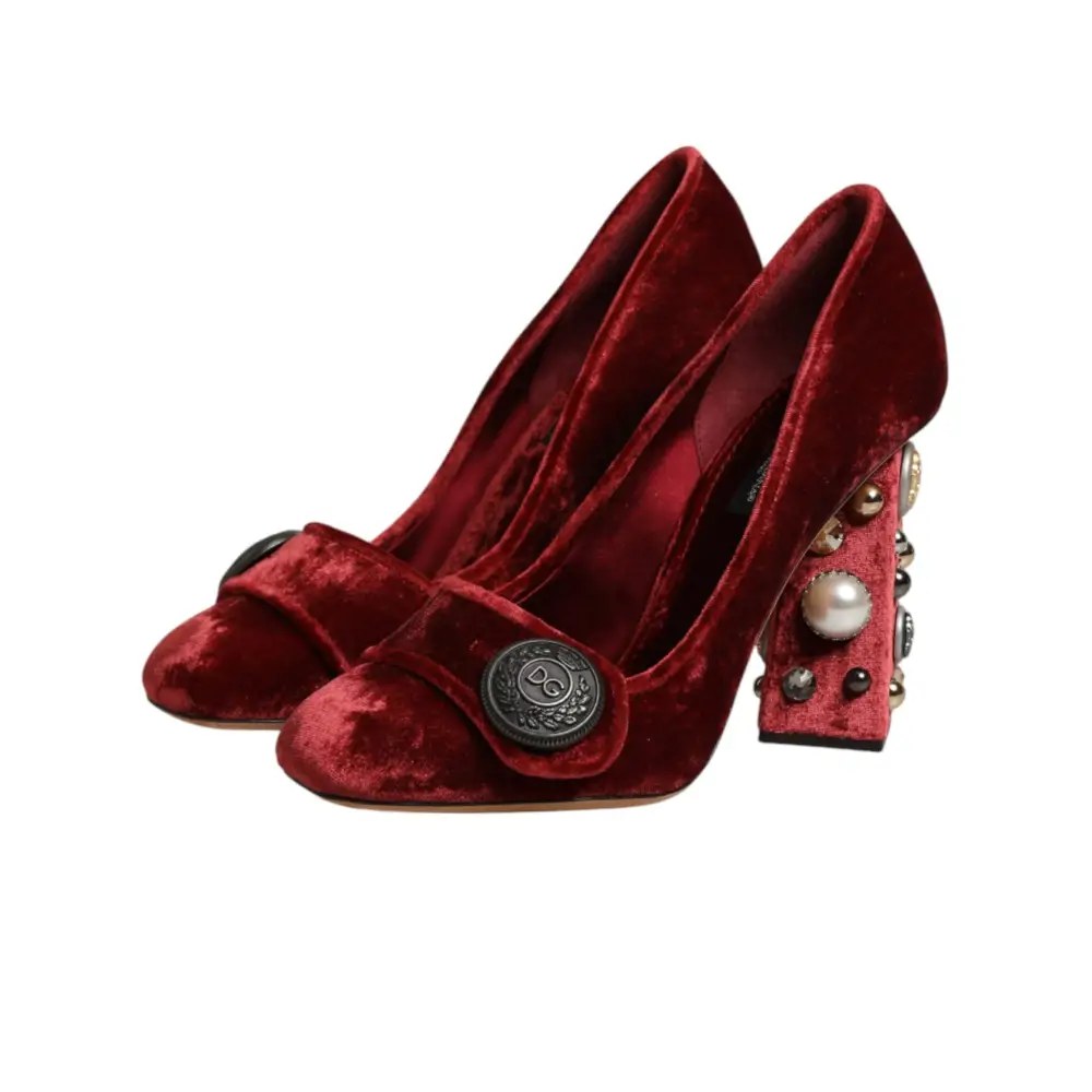 Dolce & Gabbana Rote Samt-Pumps mit Verzierungen - EU38/US7.5
