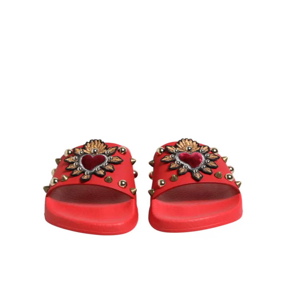 Dolce & Gabbana Rote Slides mit Herz-Applikation Strandschuhe - EU35/US4.5