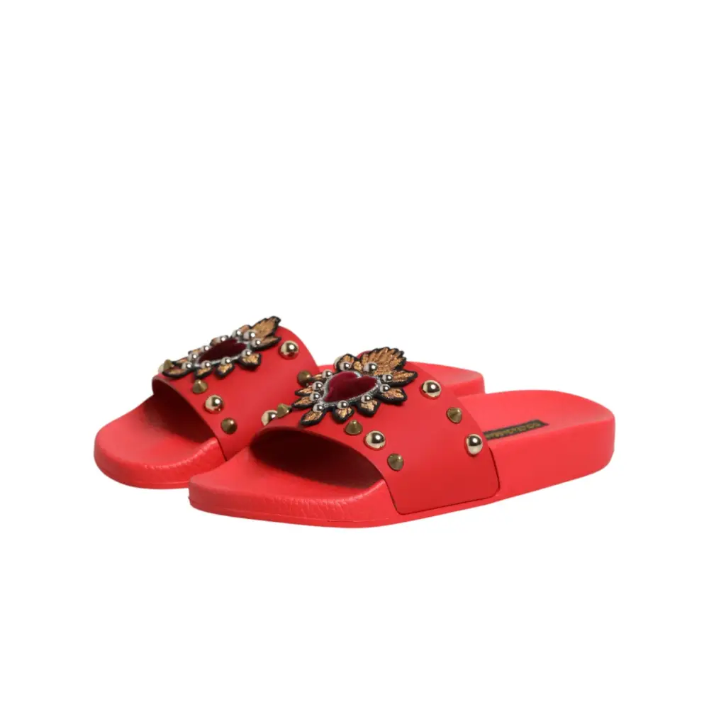 Dolce & Gabbana Rote Slides mit Herz-Applikation Strandschuhe - EU35/US4.5