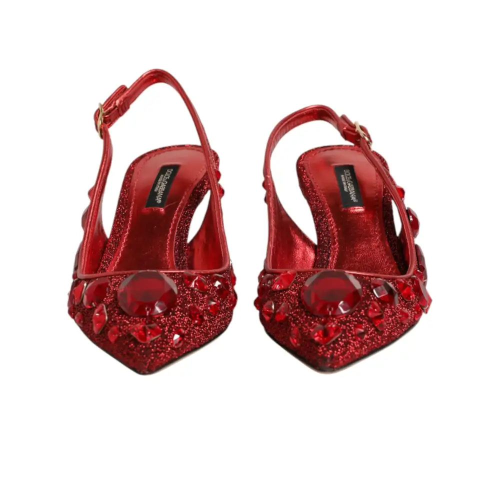 Dolce & Gabbana Rote Slingback-Schuhe mit Kristallverzierung - EU36.5/US6