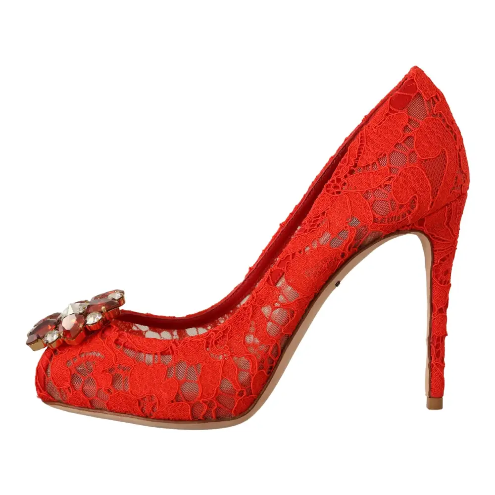 Dolce & Gabbana Rote Taormina Spitze Kristall Heels Pumps - EU35/US4.5