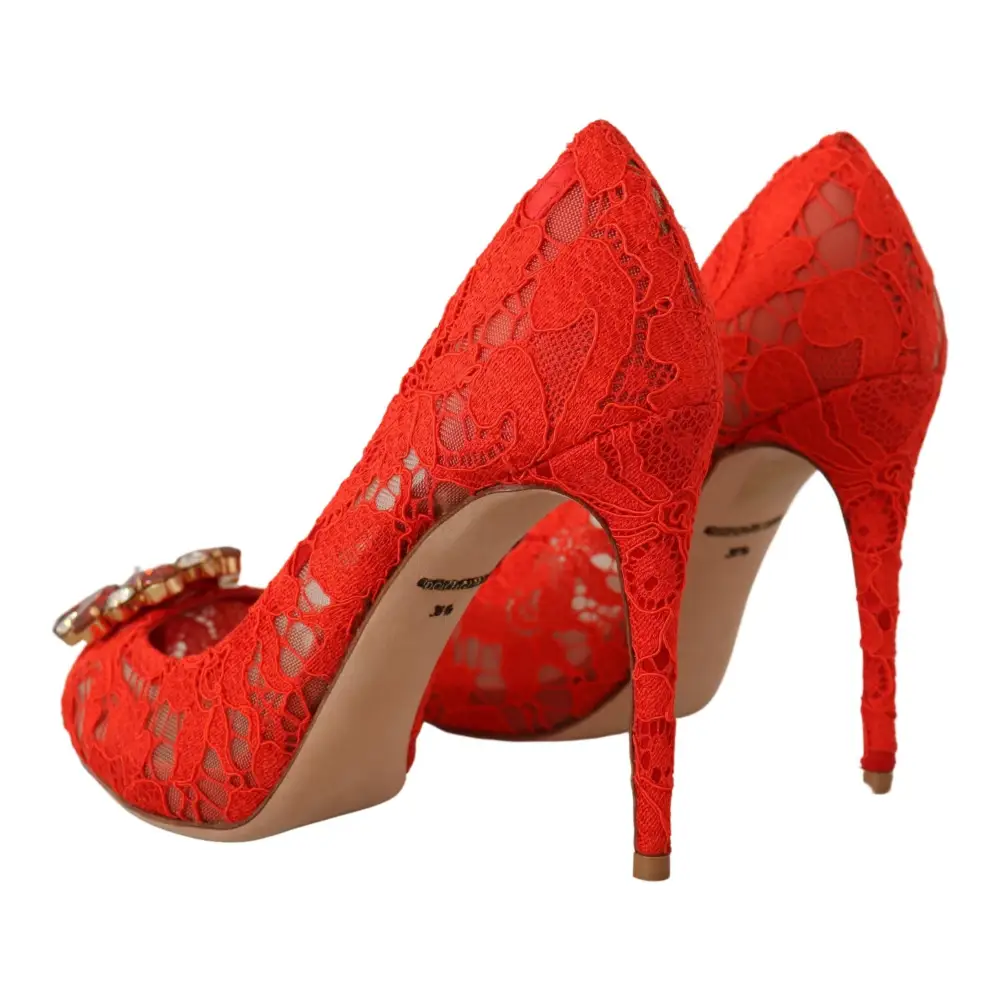 Dolce & Gabbana Rote Taormina Spitze Kristall Heels Pumps - EU35/US4.5