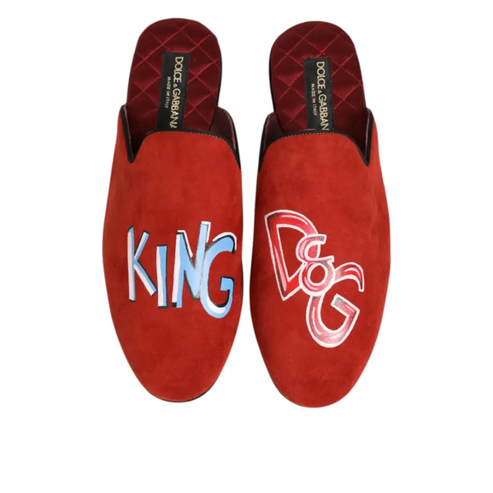 Dolce & Gabbana Rote Wildleder DG King Männer Hausschuhe Schuhe - EU40.5/US7.5