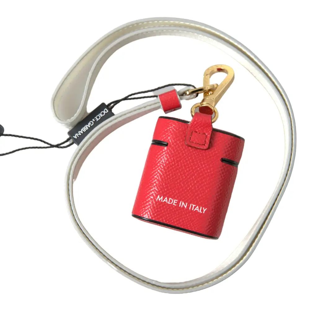 Dolce & Gabbana Rotes Leder Gold-Ton Metall Logo Druck Airpods Fall