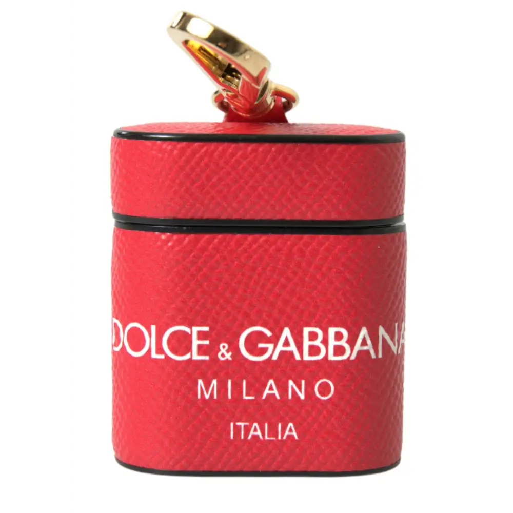 Dolce & Gabbana Rotes Leder Gold-Ton Metall Logo Druck Riemen Airpods Fall