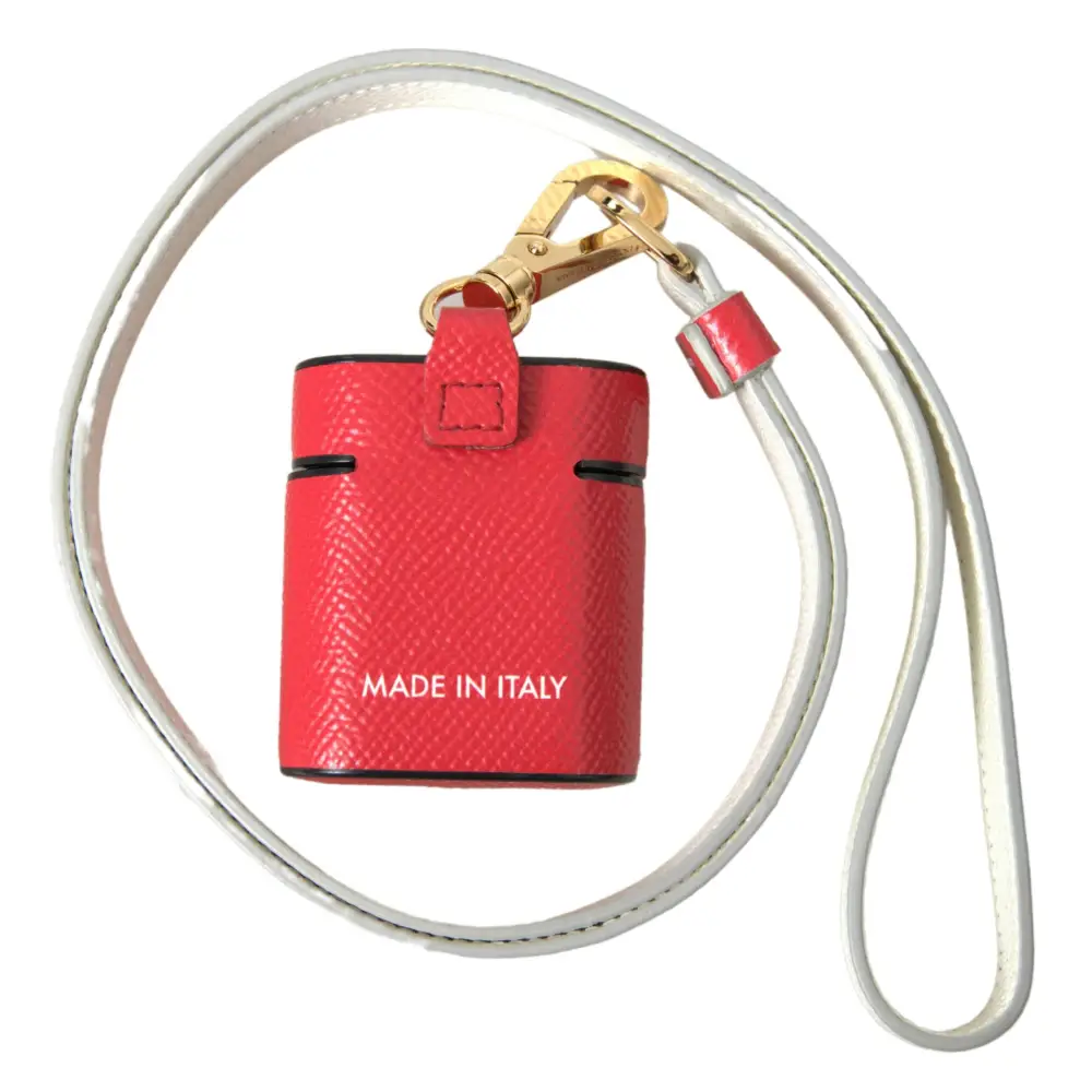 Dolce & Gabbana Rotes Leder Gold-Ton Metall Logo Druck Riemen Airpods Fall