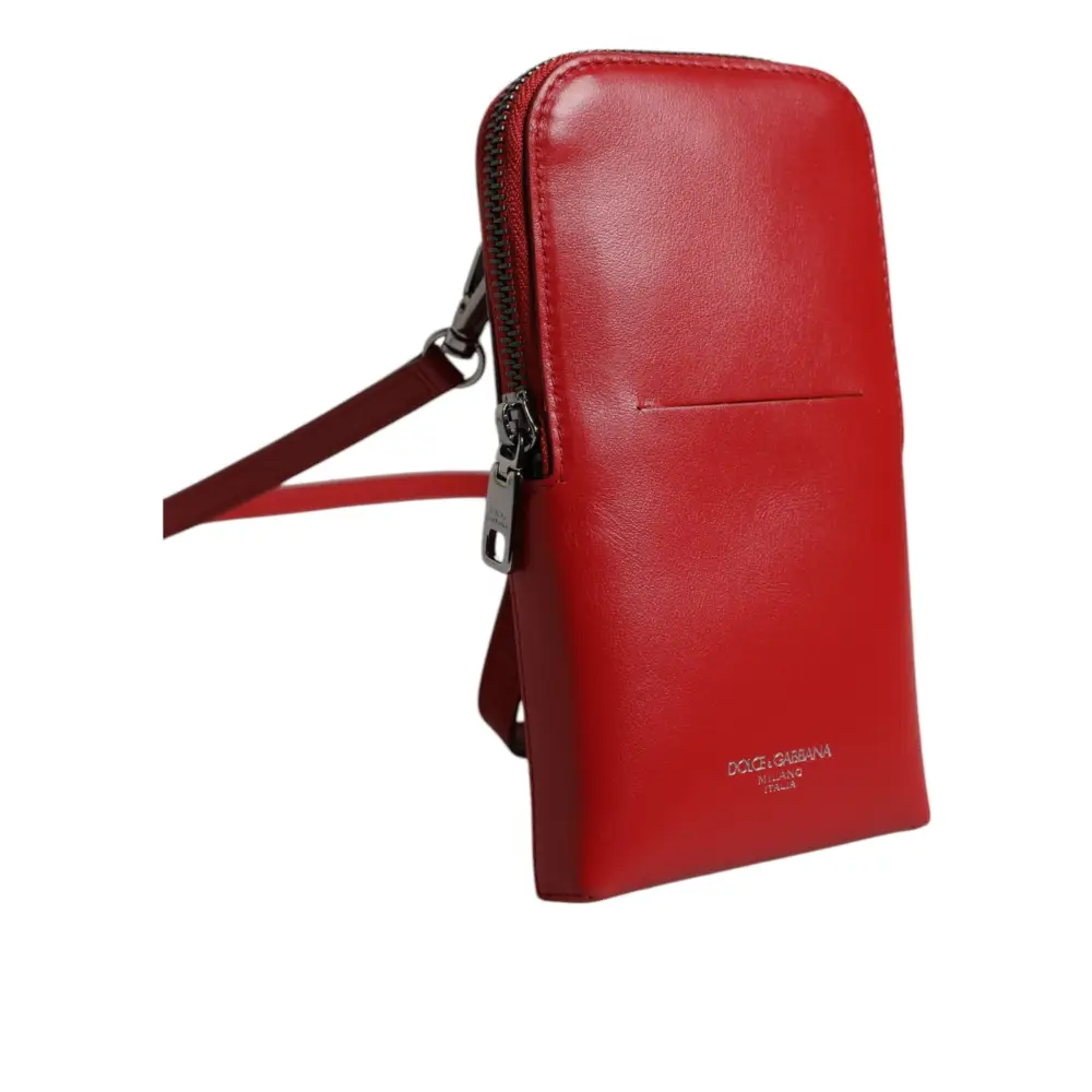 Dolce & Gabbana Rotes Leder Portemonnaie Telefon Sling Crossbody Neck Strap Tasche