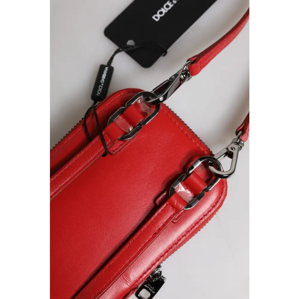 Dolce & Gabbana Rotes Leder Portemonnaie Telefon Sling Crossbody Neck Strap Tasche