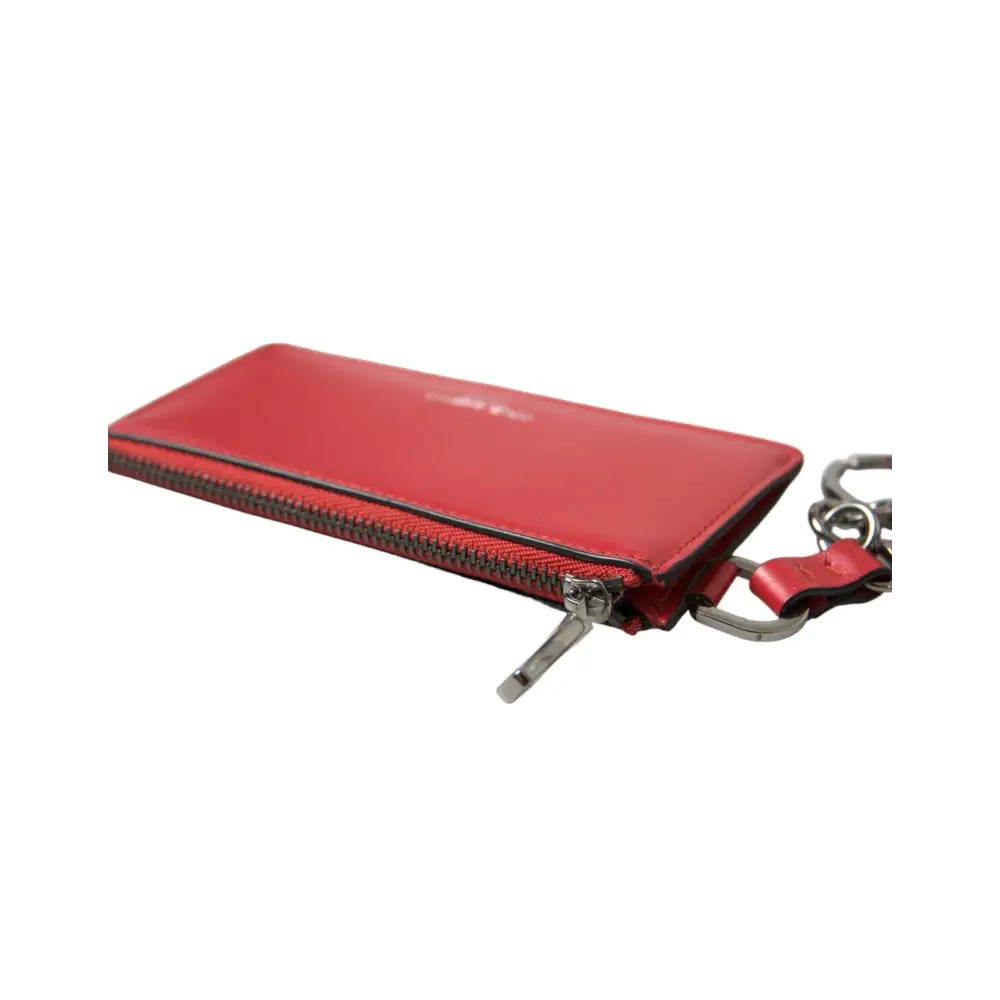 Dolce & Gabbana Rotes Leder Silber Metall Logo Riemen Tasche Airpods Fall