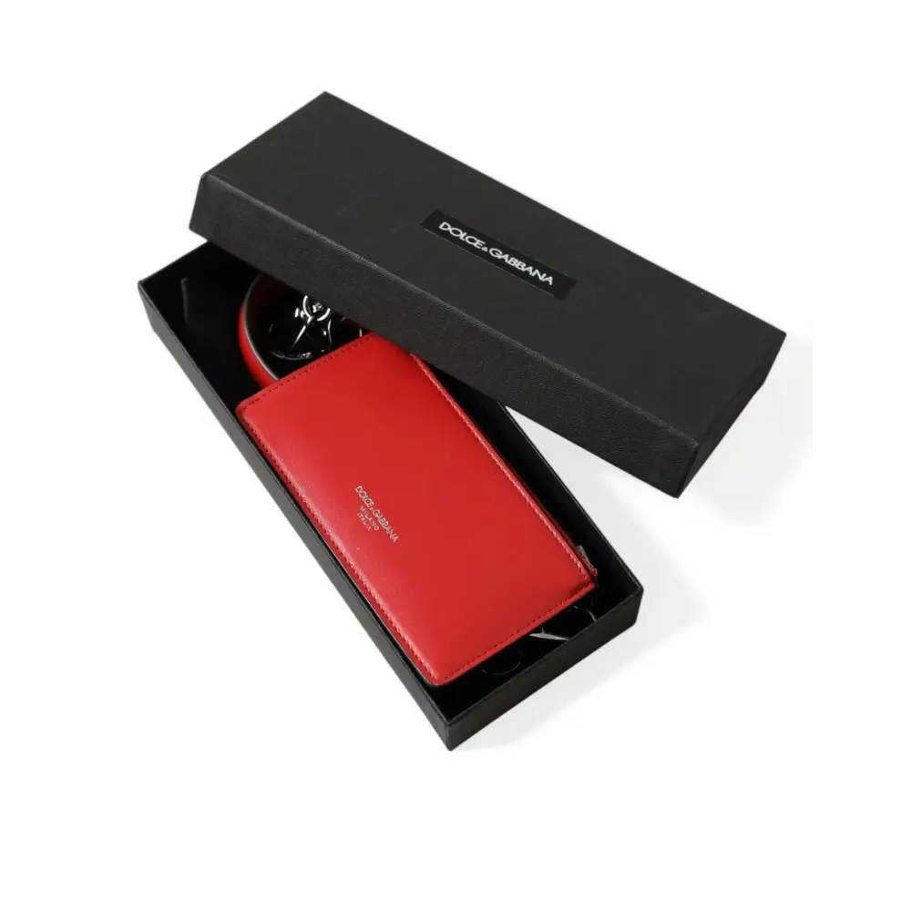 Dolce & Gabbana Rotes Leder Silber Metall Logo Riemen Tasche Airpods Fall