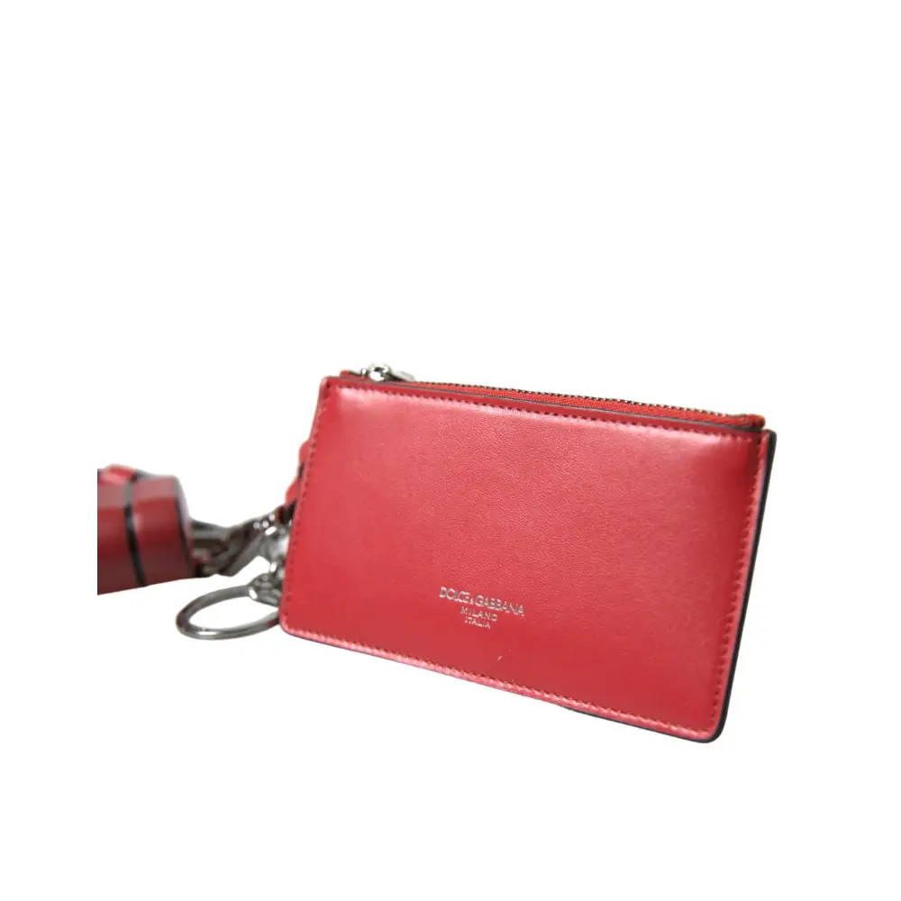 Dolce & Gabbana Rotes Leder Silber Metall Logo Riemen Tasche Airpods Fall