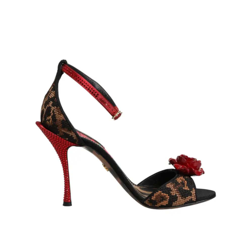 Dolce & Gabbana Sandalen mit Leopardenmuster und Kristallrosen