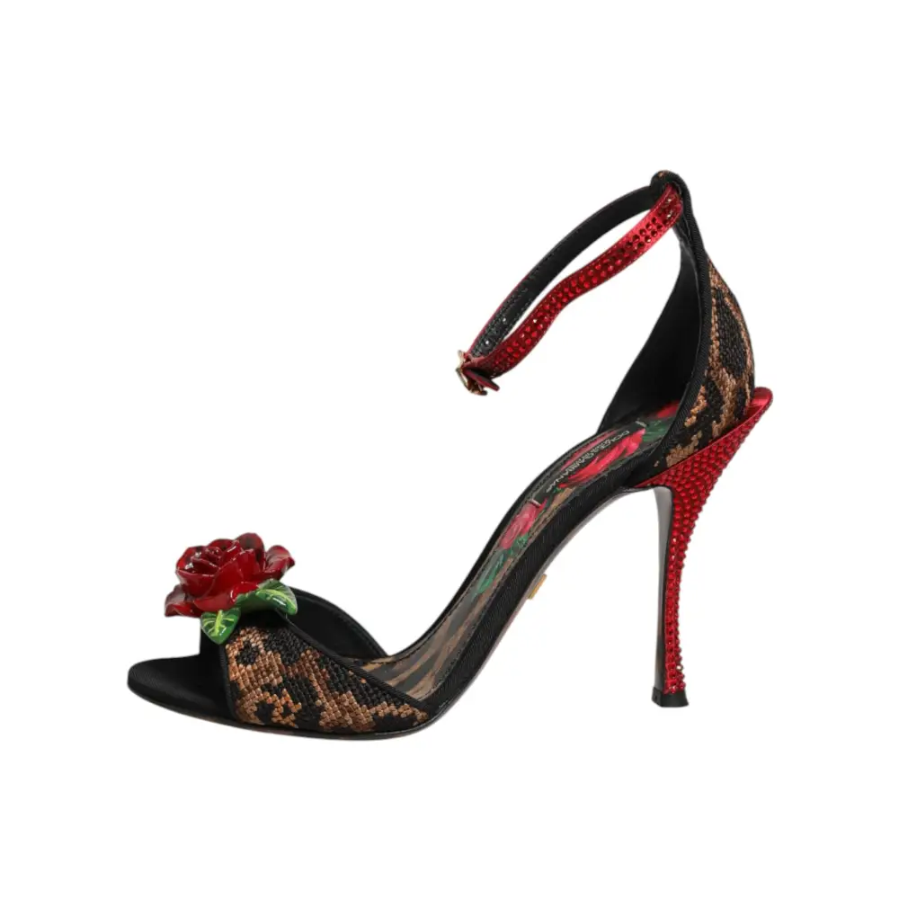 Dolce & Gabbana Sandalen mit Leopardenmuster und Kristallrosen