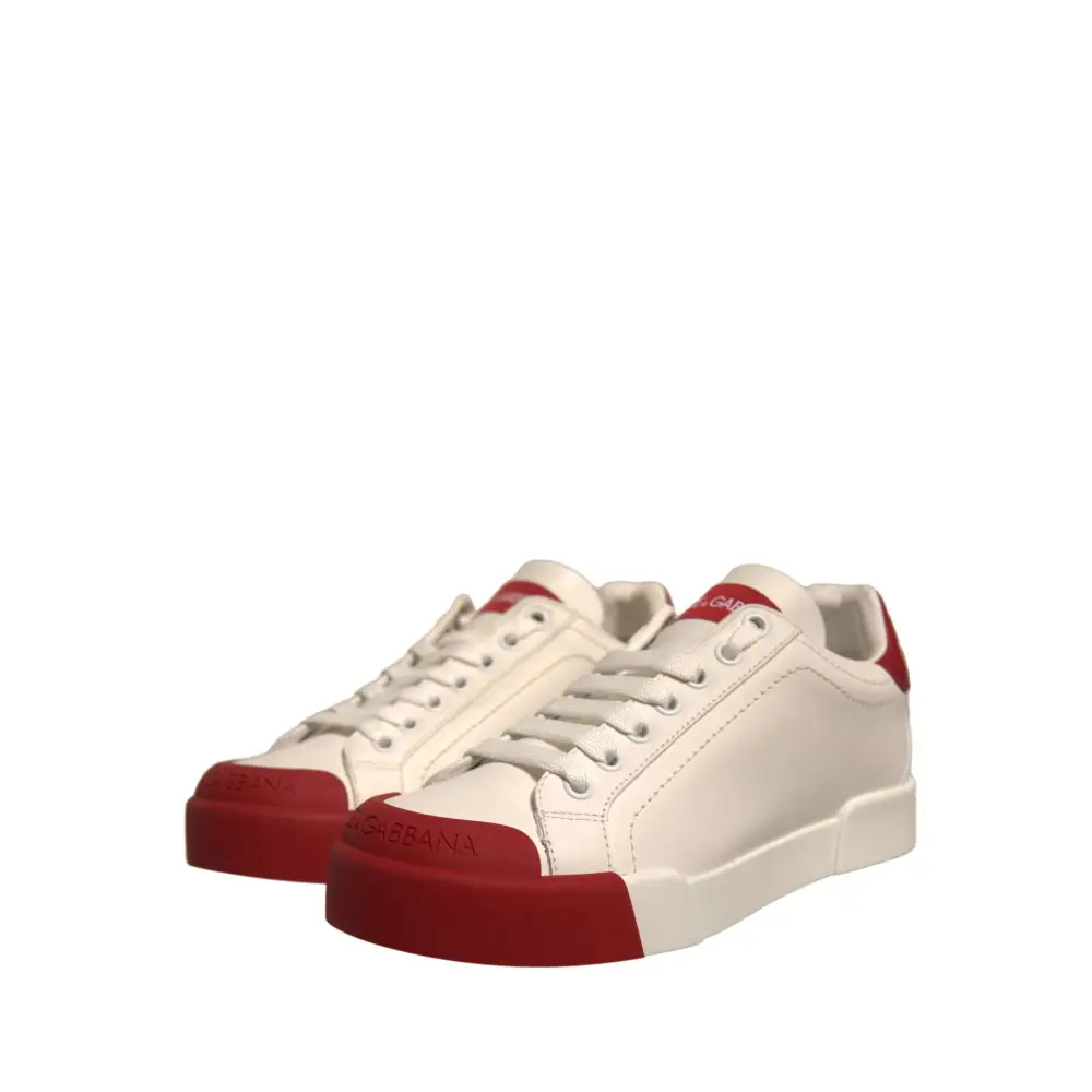 Dolce & Gabbana Schuhe Weiß Leder Logo Portofino Turnschuhe - EU35.5/US5