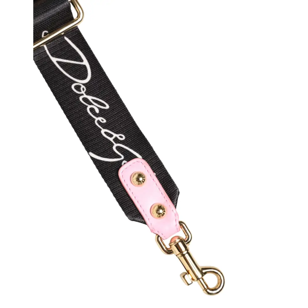 Dolce & Gabbana Schulterriemen aus schwarzem Canvas mit rosa Herz-Logo