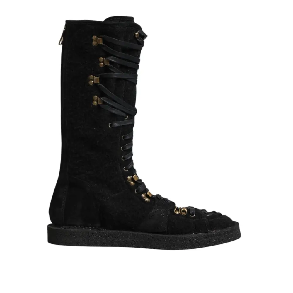 Dolce & Gabbana Schwarz Alpaka Wolle Wildleder Mid Calf Stiefel Schuhe - EU44/US11