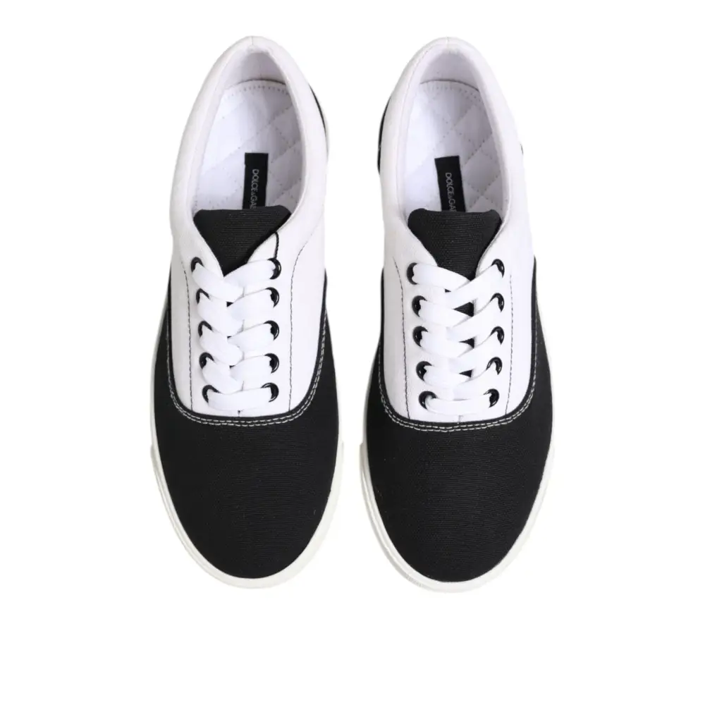 Dolce & Gabbana Schwarz Baumwolle Canvas Lace Up Männer Turnschuhe Schuhe - EU39/US6