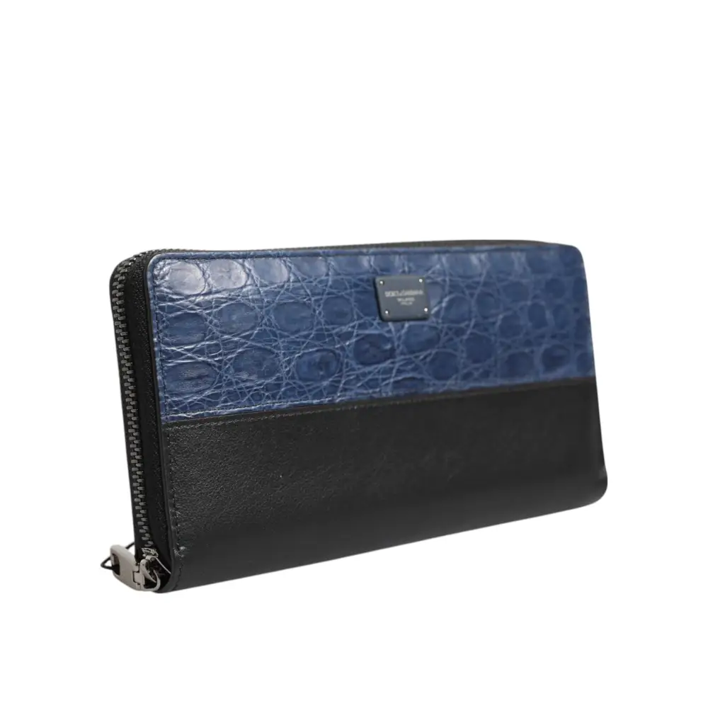 Dolce & Gabbana Schwarz Blau Exotisches Leder Männer Kontinentale Clutch Brieftasche