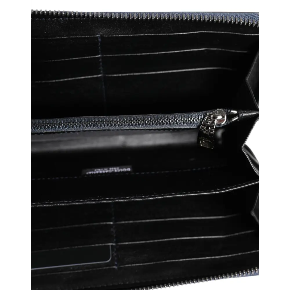 Dolce & Gabbana Schwarz Blau Exotisches Leder Männer Kontinentale Clutch Brieftasche