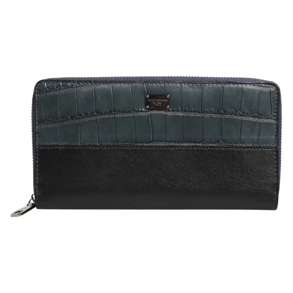 Dolce & Gabbana Schwarz Blau Exotisches Leder Männer Kontinentale Clutch Brieftasche