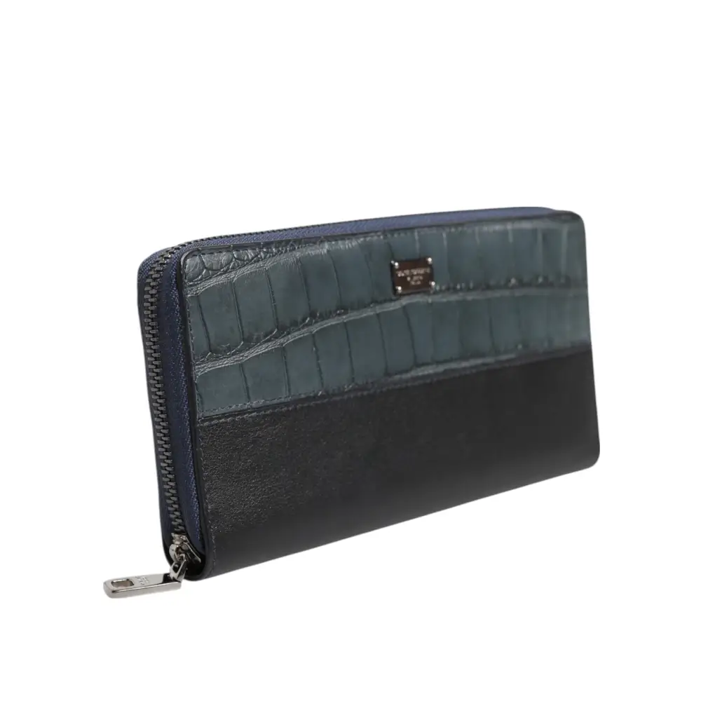 Dolce & Gabbana Schwarz Blau Exotisches Leder Männer Kontinentale Clutch Brieftasche