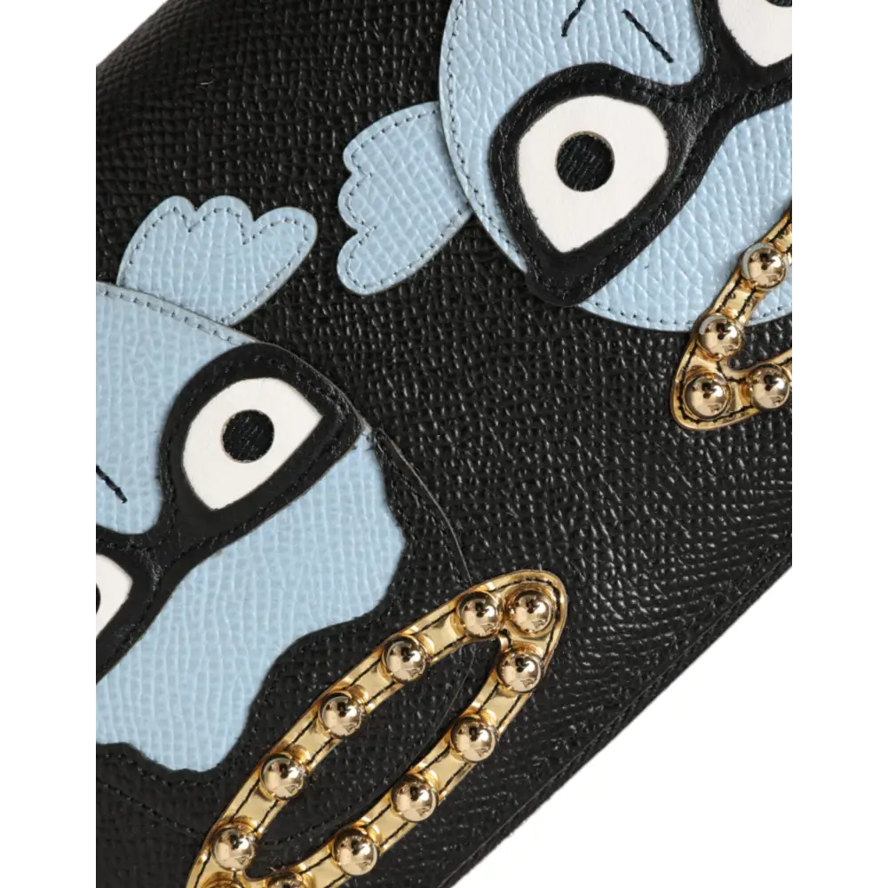 Dolce & Gabbana Schwarz Blau Leder #DGFAMILY Zipper Continental Herren Geldbörse