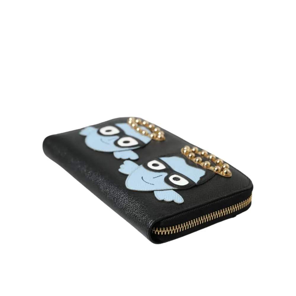 Dolce & Gabbana Schwarz Blau Leder #DGFAMILY Zipper Continental Herren Geldbörse