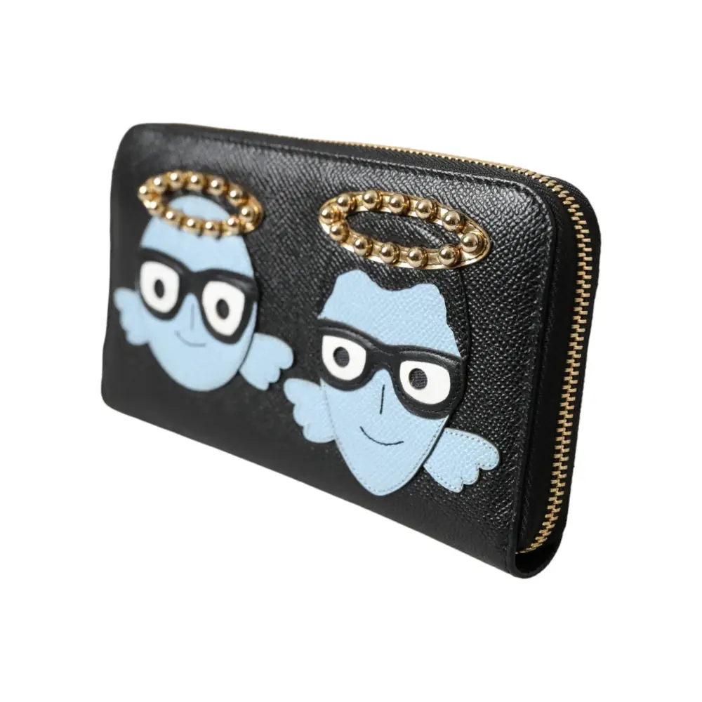 Dolce & Gabbana Schwarz Blau Leder #DGFAMILY Zipper Continental Herren Geldbörse