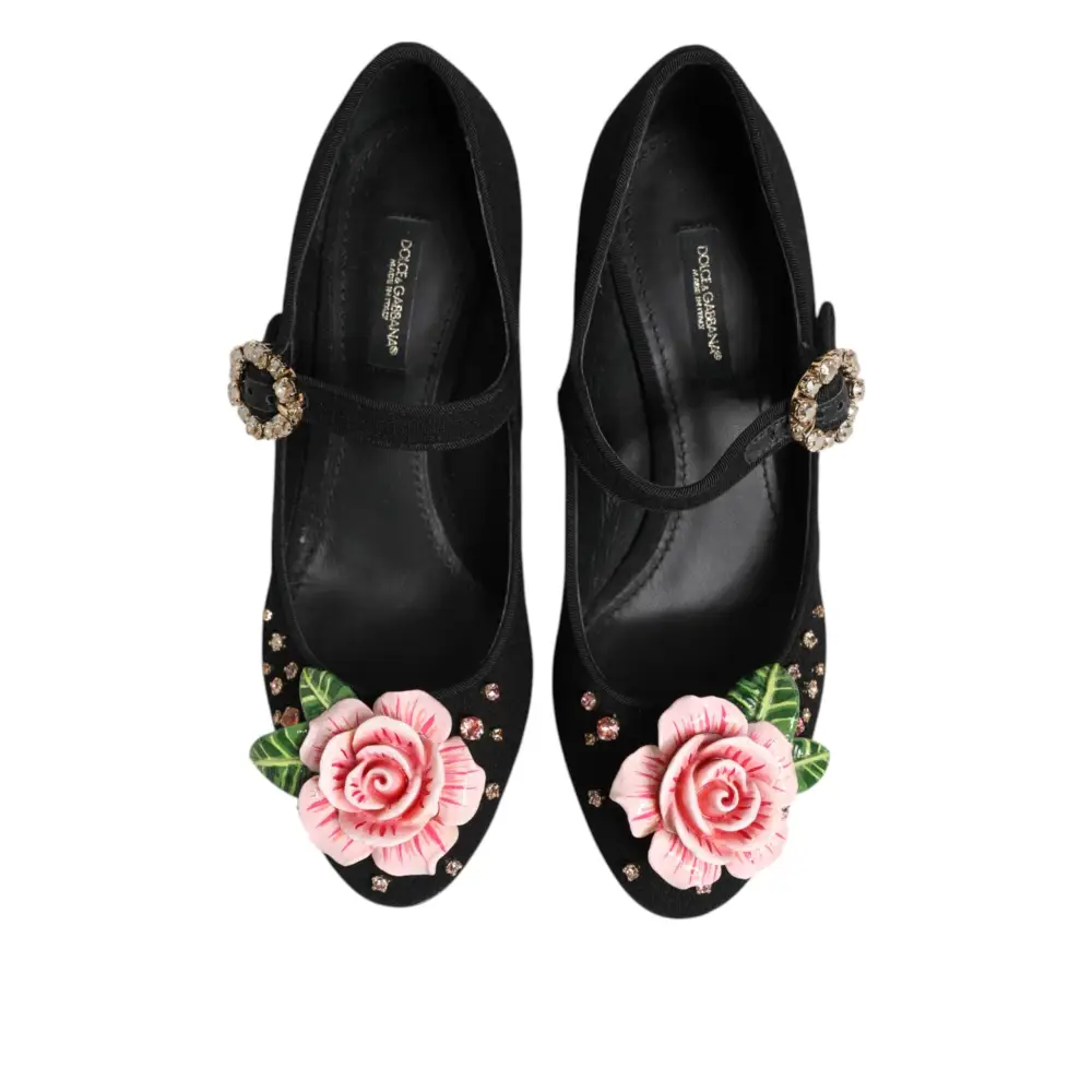 Dolce & Gabbana Schwarz Blume Kristall verschönert Mary Jane Schuhe - EU36/US5.5
