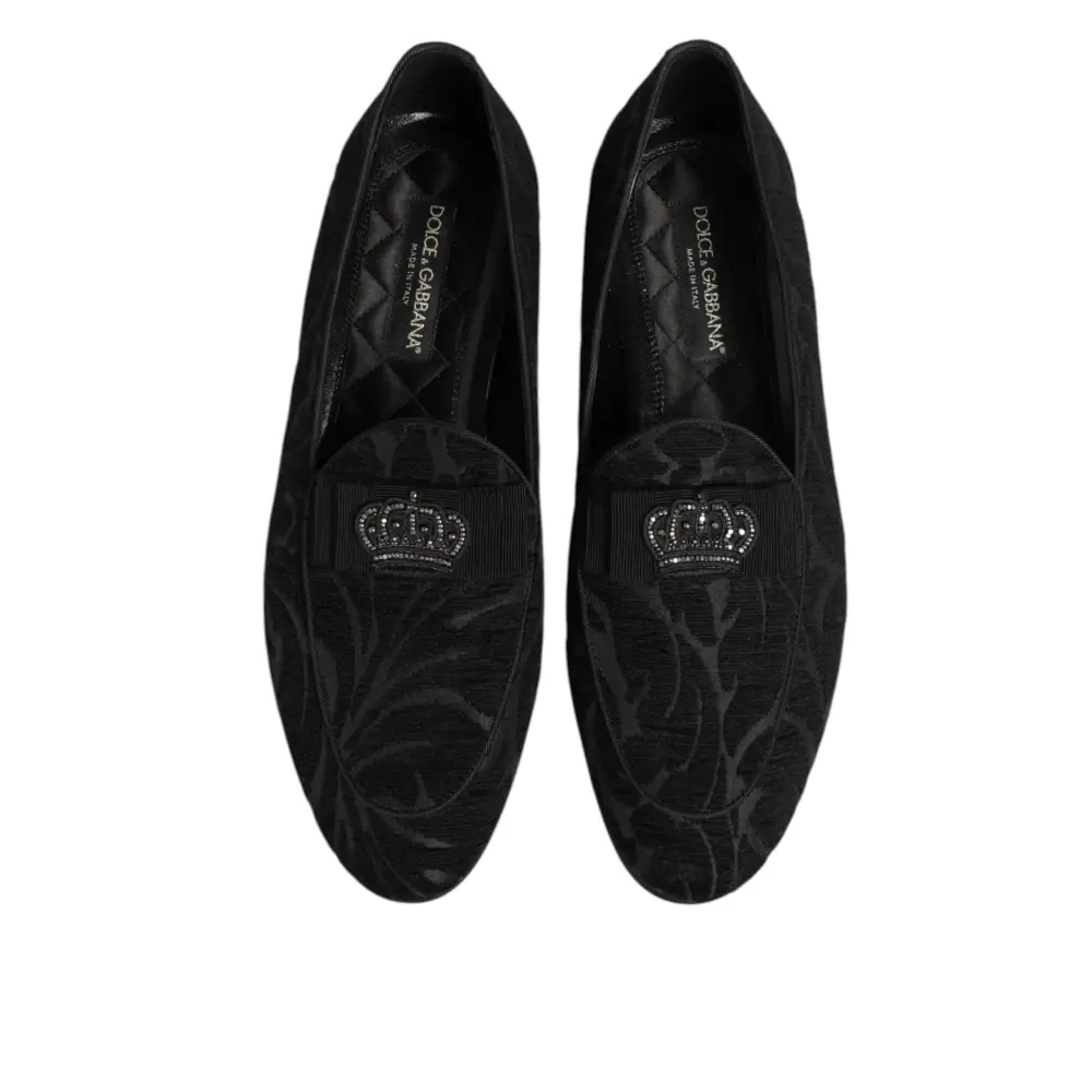 Dolce & Gabbana Schwarz Brokat Krone Loafers Kleid Schuhe