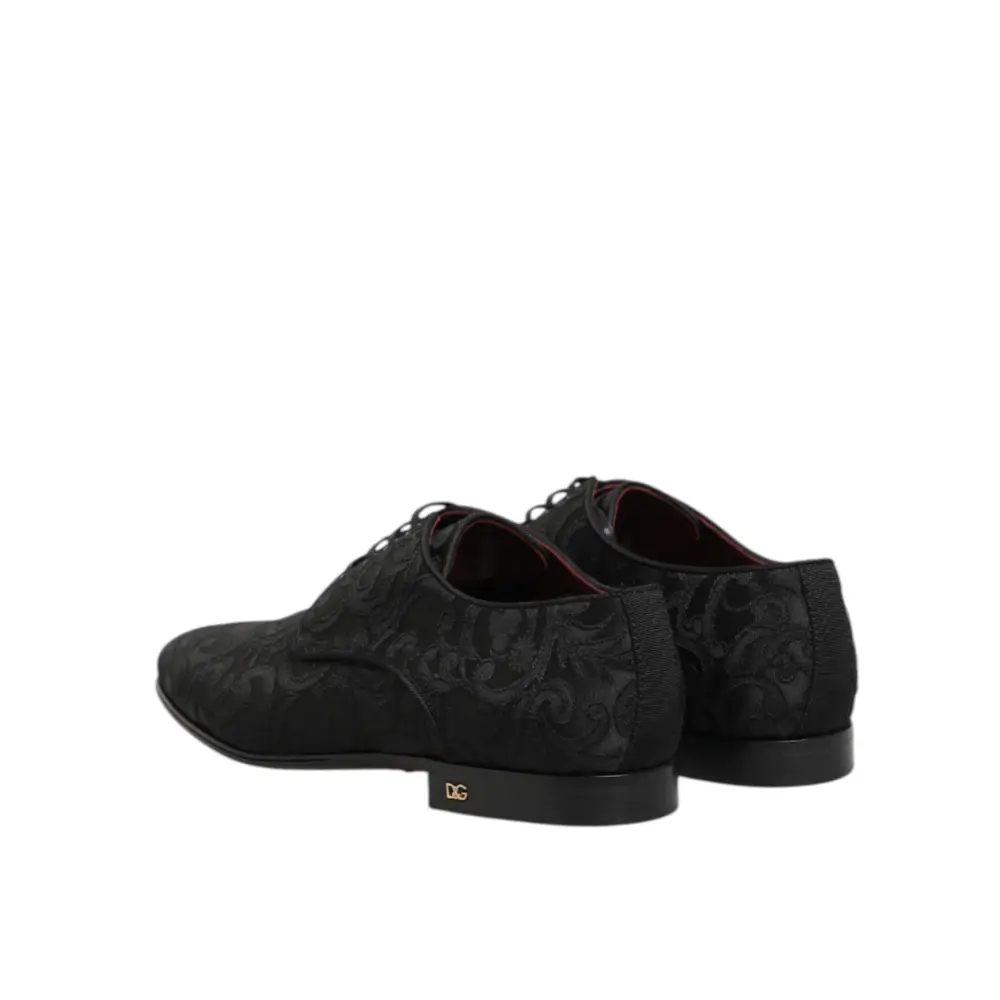 Dolce & Gabbana Schwarz Brokat Lace Up Derby Männer Kleid Schuhe
