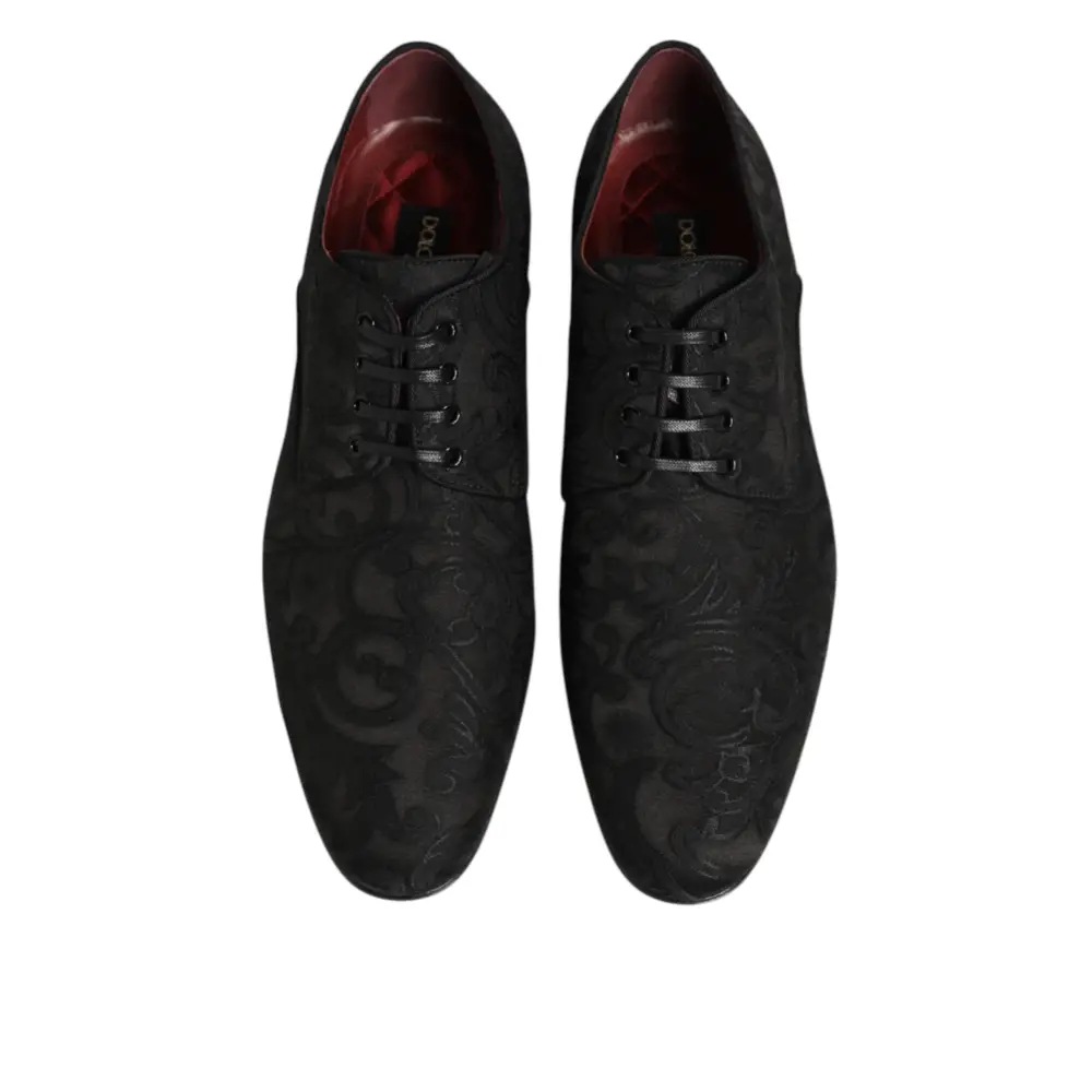 Dolce & Gabbana Schwarz Brokat Lace Up Derby Männer Kleid Schuhe