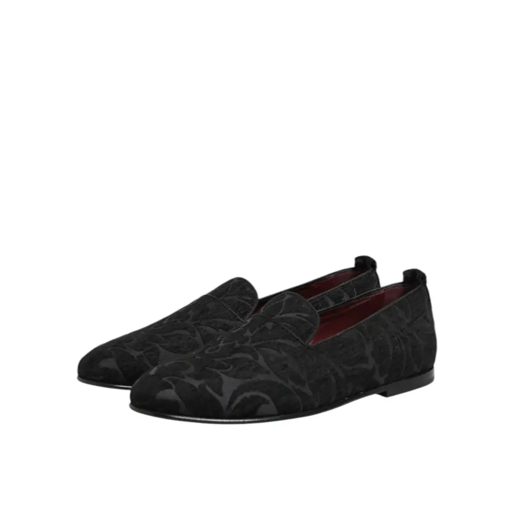 Dolce & Gabbana Schwarz Brokat Loafers Slip On Männer Kleid Schuhe