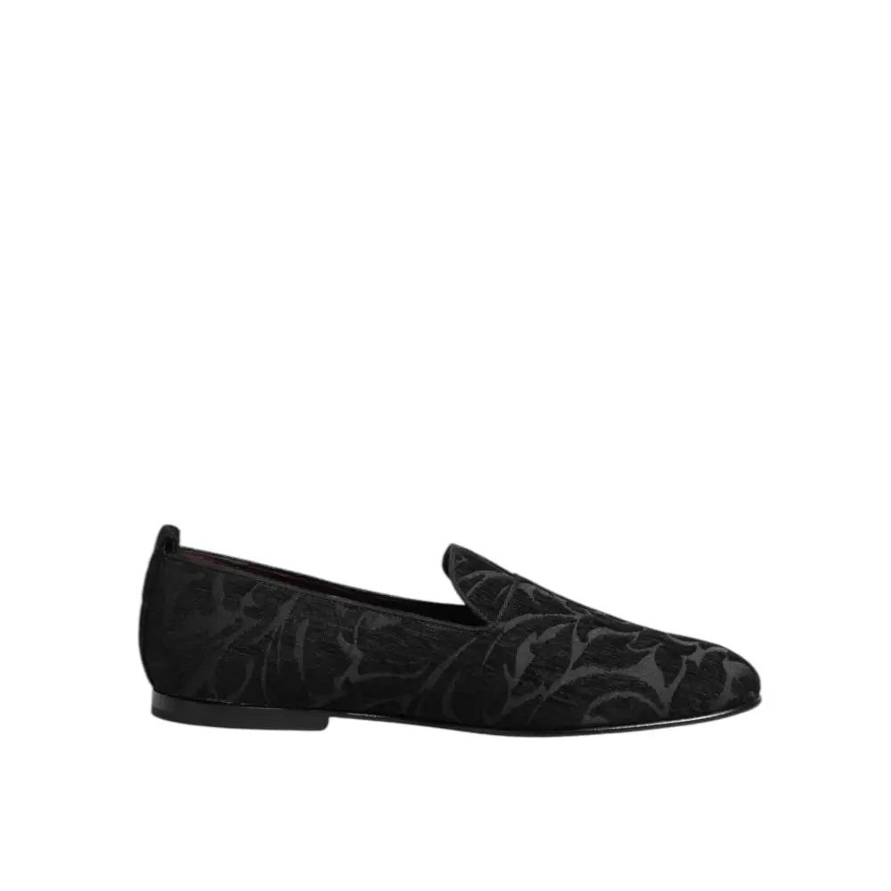Dolce & Gabbana Schwarz Brokat Loafers Slip On Männer Kleid Schuhe