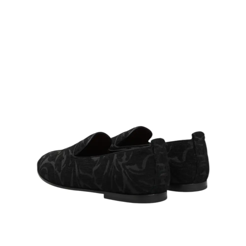 Dolce & Gabbana Schwarz Brokat Loafers Slip On Männer Kleid Schuhe