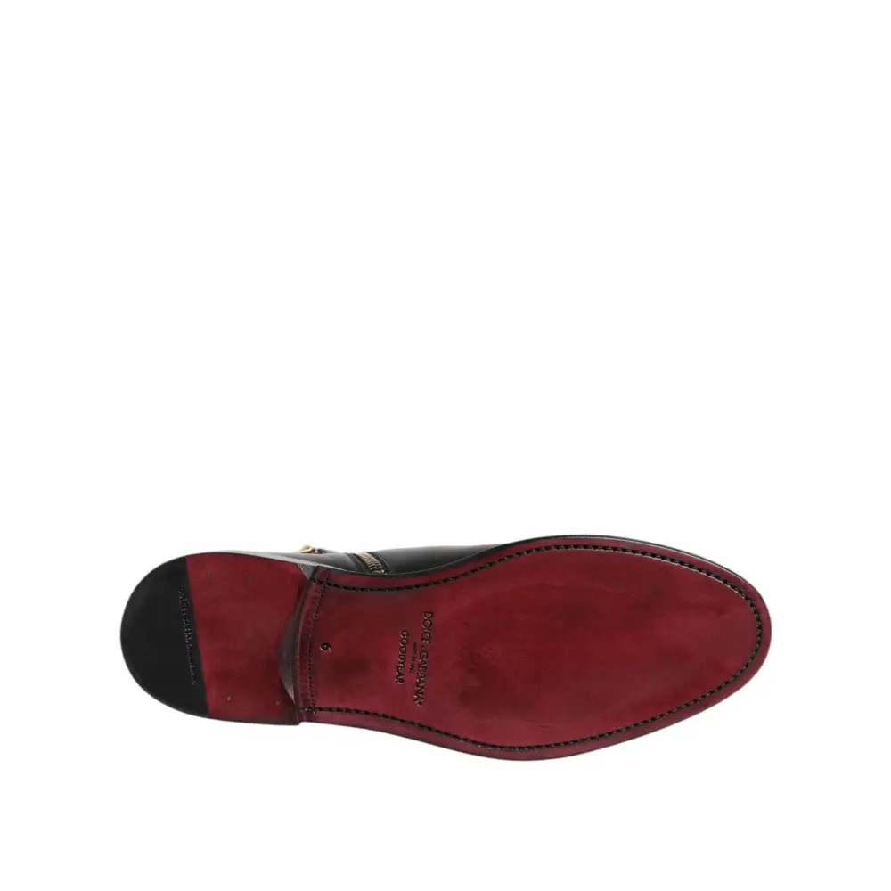 Dolce & Gabbana Schwarz Chelsea Leder Mid Calf Stiefel Schuhe - EU40/US7