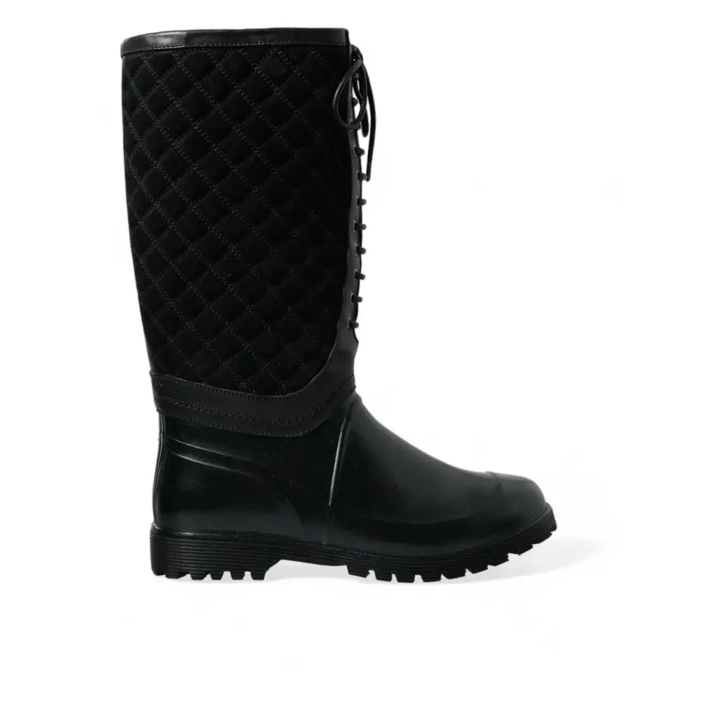 Dolce & Gabbana Schwarz Chioggia Gummi Wildleder Regen Stiefel Schuhe - EU43/US10