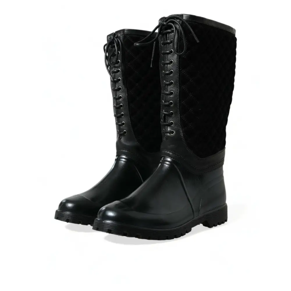 Dolce & Gabbana Schwarz Chioggia Gummi Wildleder Regen Stiefel Schuhe - EU43/US10