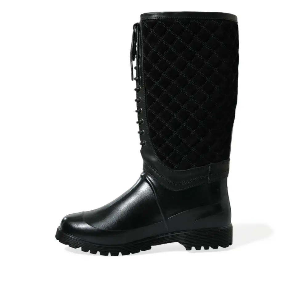 Dolce & Gabbana Schwarz Chioggia Gummi Wildleder Regen Stiefel Schuhe - EU43/US10