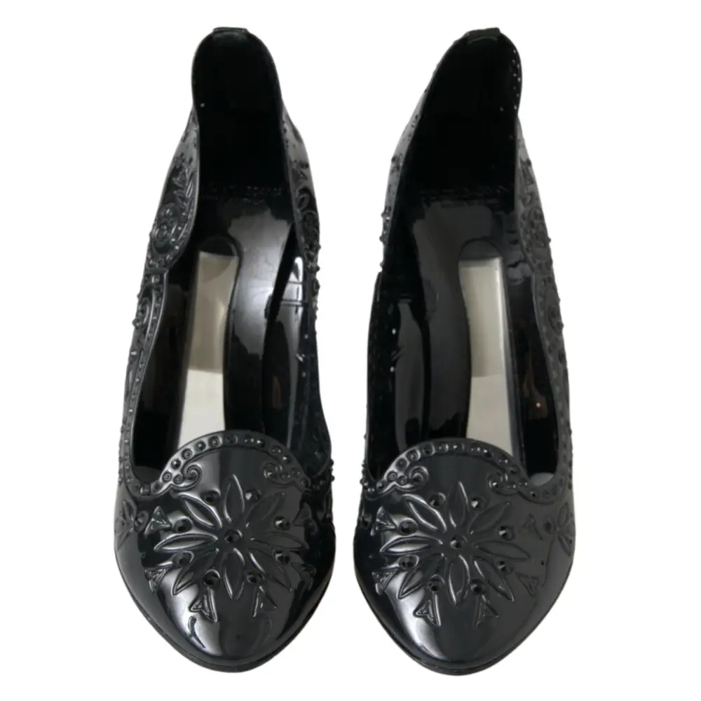 Dolce & Gabbana Schwarz CINDERELLA Floral Crystal Heels Schuhe - EU39/US8.5