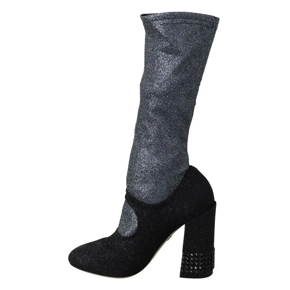 Dolce & Gabbana Schwarz Crystal Mary Janes Booties Schuhe