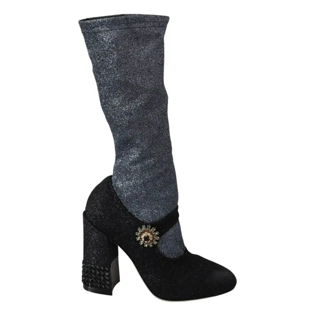 Dolce & Gabbana Schwarz Crystal Mary Janes Booties Schuhe